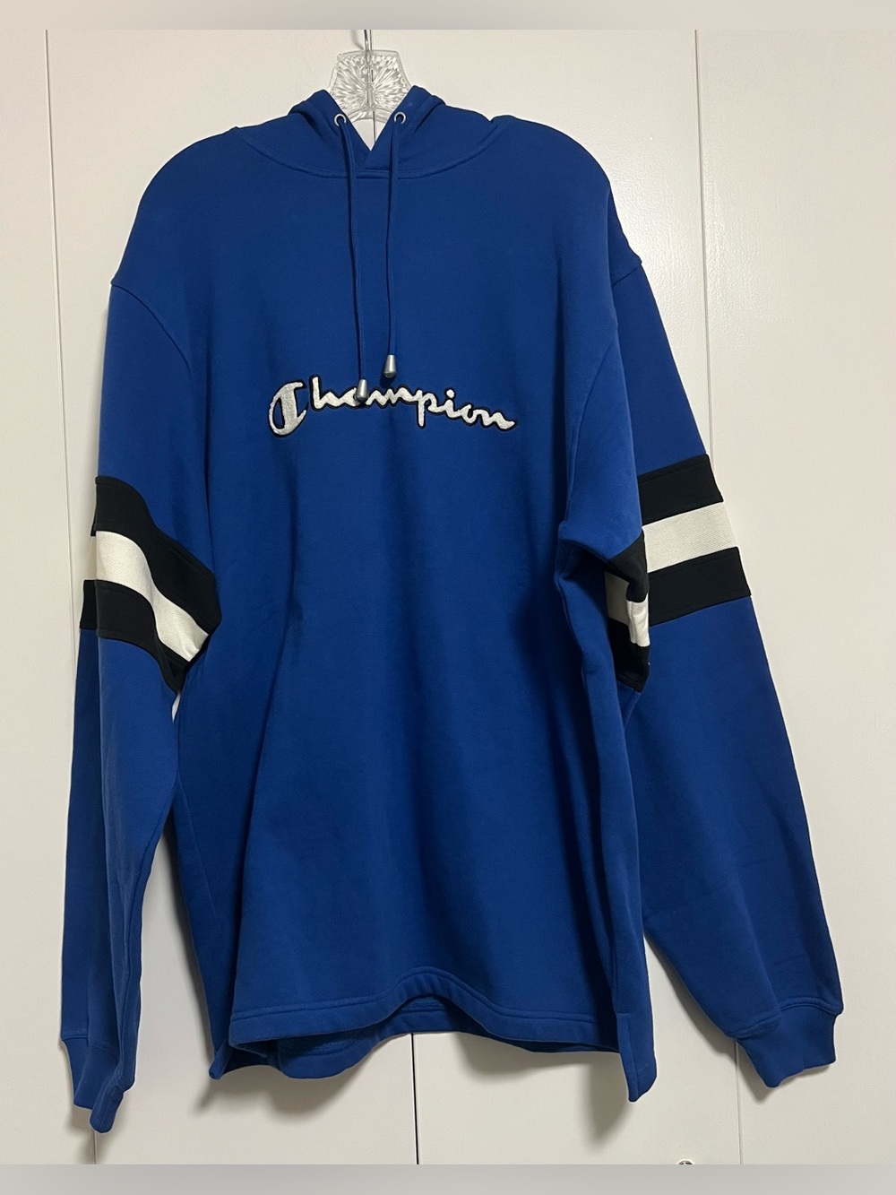 Vintage 90s Champion Oversized Hoodie Royal Blue Side Slits NWT Womens L